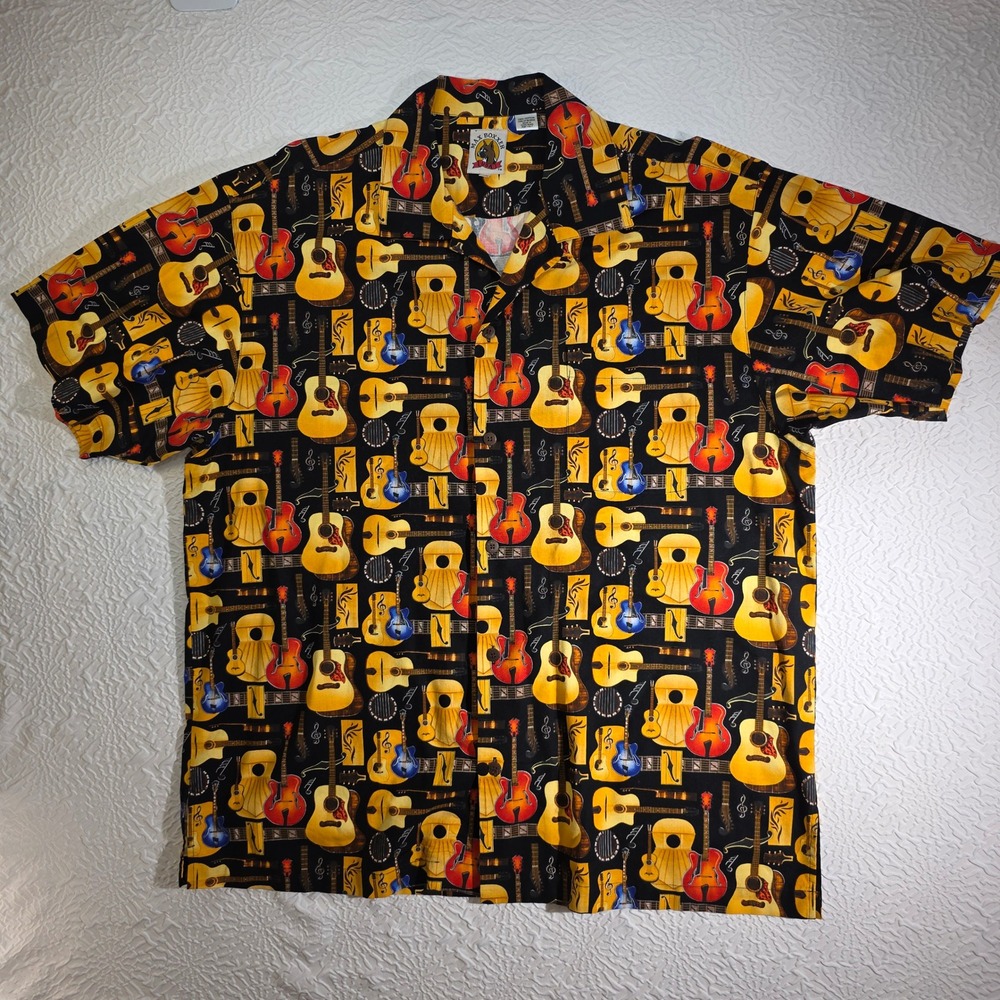 Max Boxxer Mens XXL Guitar Print Shirt Cotton Short Sleeve Musical Instruments